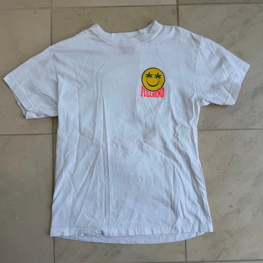 Full Send Smiley Face Graphic T-Shirt White Neon Logo Tee Men’s Medium